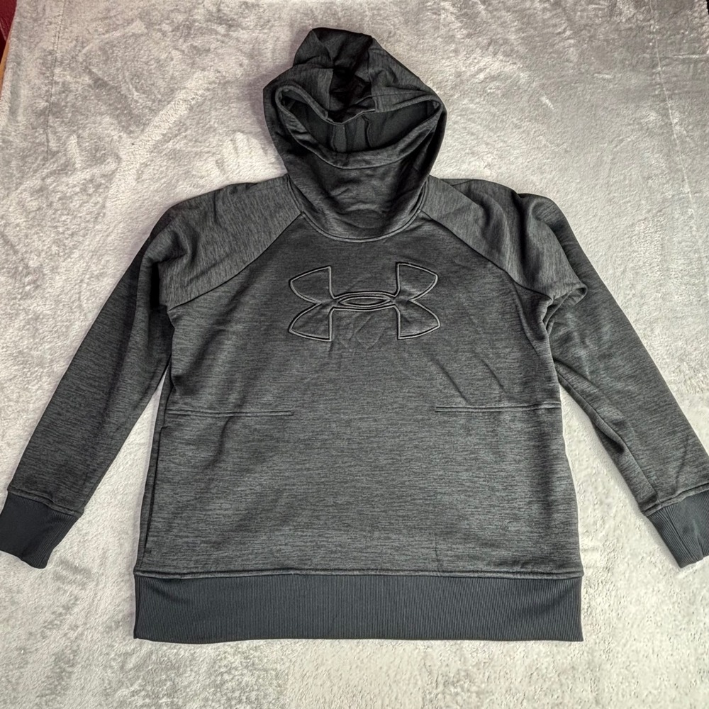 Under Armour ColdGear Hoodie Mens Large Gray Heathered Funnel Neck Pullover